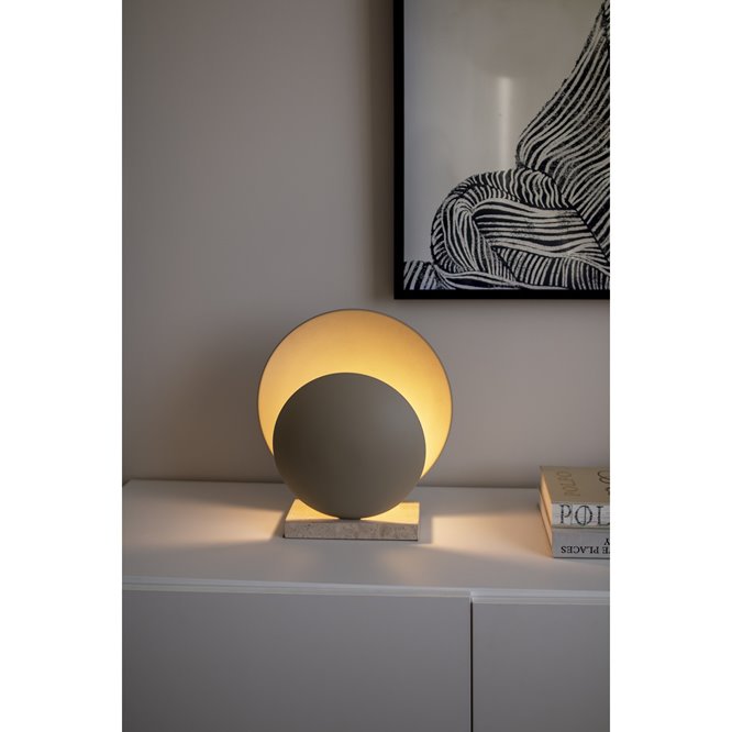 Lampa stołowa trawertyn okrągła beżowa do salonu